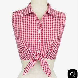 Trashy Diva DOLLY Gingham Red And White Button Tie Collar Top 10